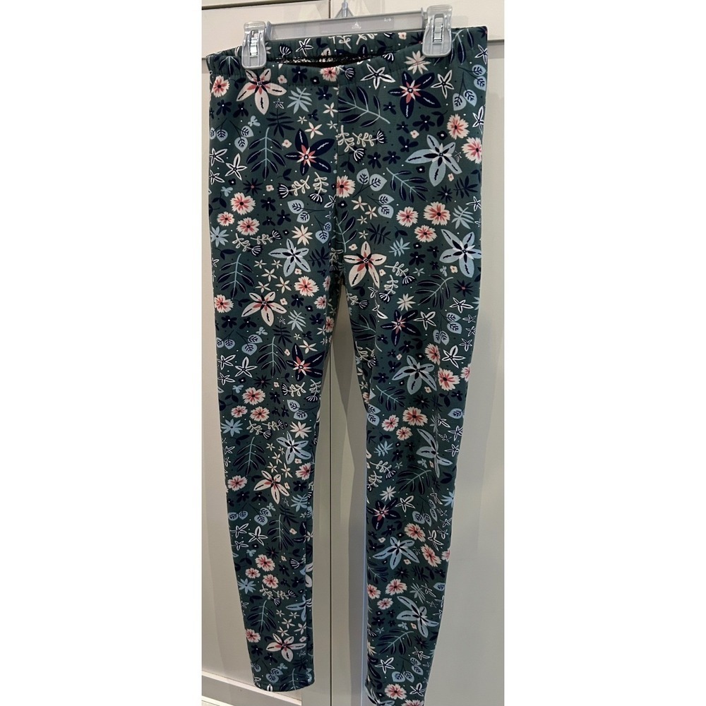 Cottagecore Women's Leggings Floral Print Green Blue Pink Full Length Size M/L